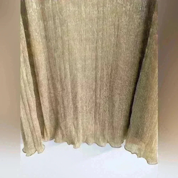 Tahari Sleeveless Gold Metallic Ruffle Neck Shift Dress Size Small - Picture 3 of 6